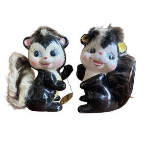 Vintage Phewie and Stinky Ceramic Skunk Bank with Fuzzy Fur Accents by Napco Jap